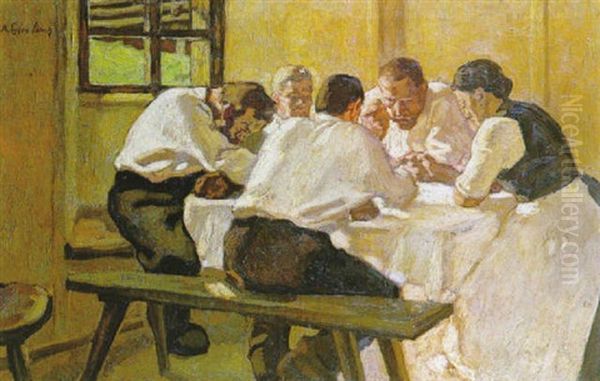 Das Mittagessen Oil Painting by Albin Egger-Lienz