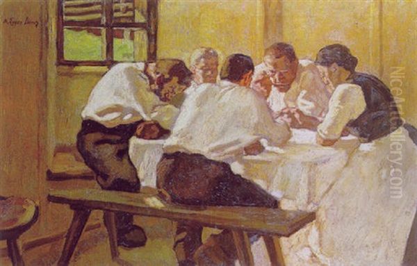 Das Mittagessen Oil Painting by Albin Egger-Lienz