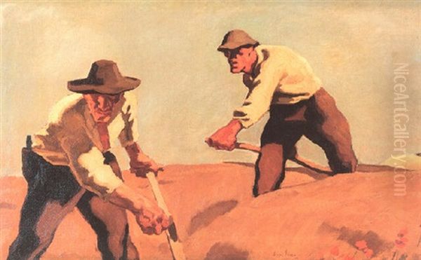 Drei Schnitter Oil Painting by Albin Egger-Lienz