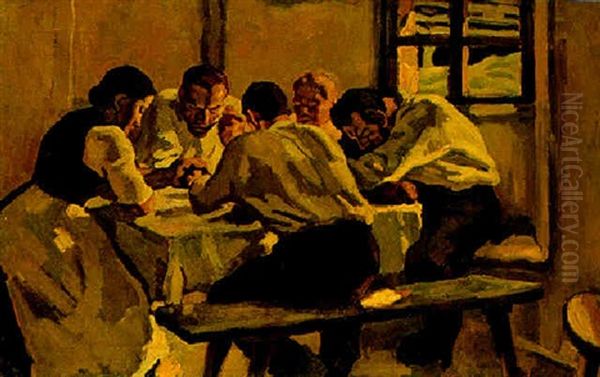 Mittagessen Oil Painting by Albin Egger-Lienz