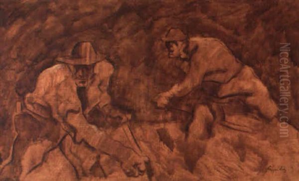 Zwei Schnitter Oil Painting by Albin Egger-Lienz