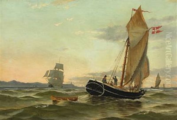 Seascape With Sailing Ships At Sea Oil Painting by Peter Eggers