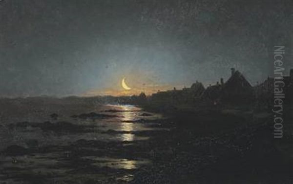 Moon Light Coastal Scenery Oil Painting by Peter Eggers