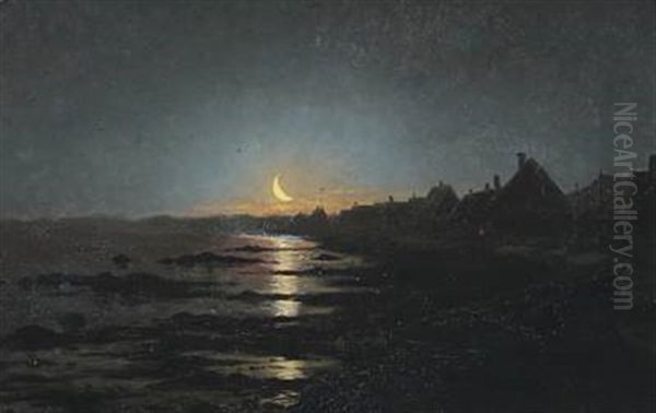 Moonlit Coastal Scene Oil Painting by Peter Eggers