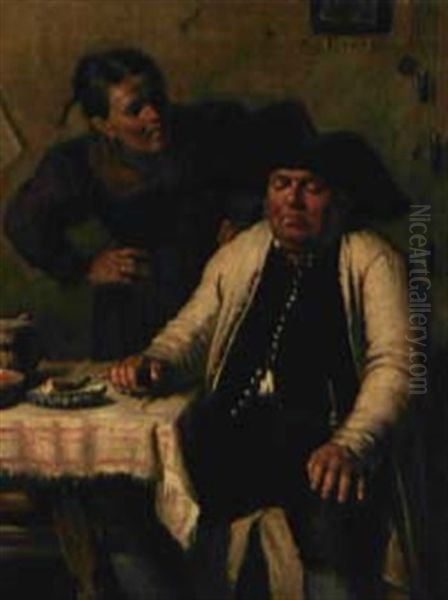 Ein Alter Schwerenoter Bekommt Arger Mit Seinem Frau Oil Painting by Sigmund Eggert