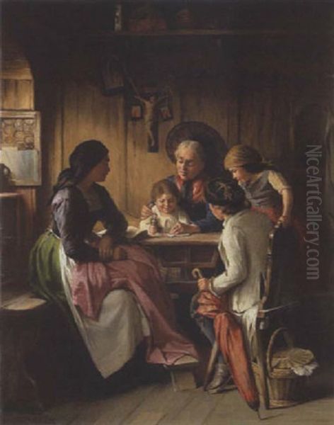 Bei Der Grosmutter In Der Bauernstube Oil Painting by Sigmund Eggert