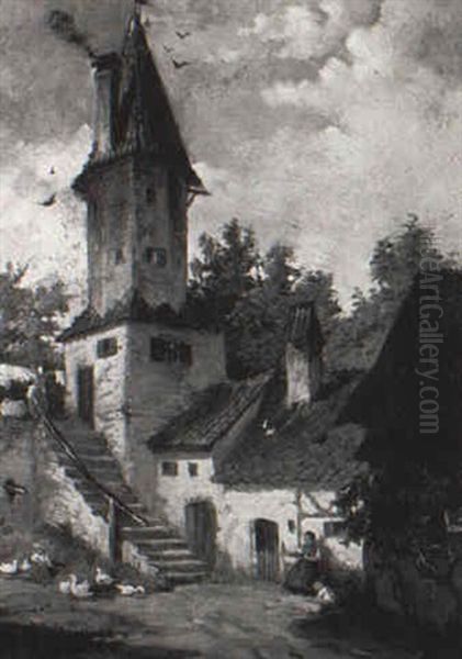 Dorfschene, Hochstadt Oil Painting by Sigmund Eggert