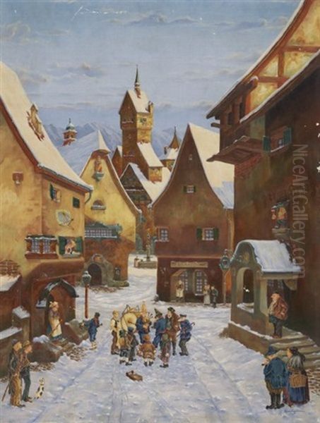 Die Strassenmusikanten Oil Painting by Hans Eggimann