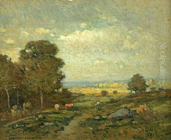 Landscape Of The Berkshire Hills ( + Landscape With A Seated Man In A Red Cap; 2 Works) Oil Painting by Benjamin Osro Eggleston