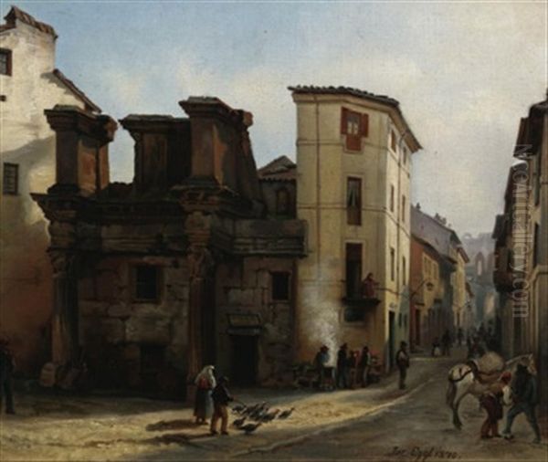 Geschaftiges Treiben In Den Altstadtgassen Einer Italienischen(?) Stadt Oil Painting by Jakob Eggli