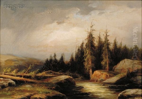 Landscape With Soaring Eagle Oil Painting by Max Eglau