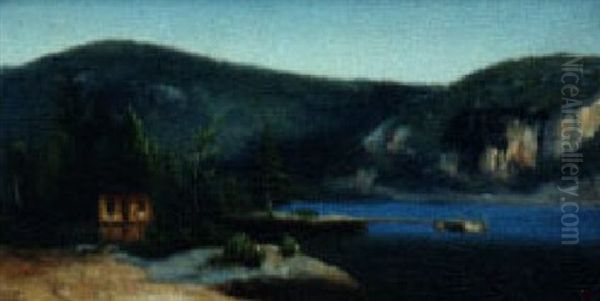 Camp On Mountain Lake Oil Painting by Max Eglau