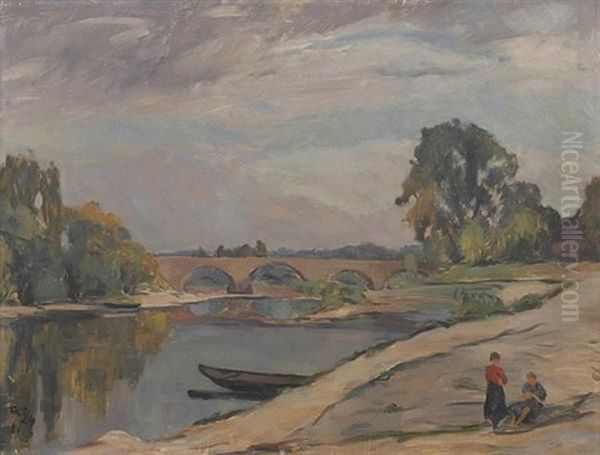 Rheinlandschaft Mit Brucke by Willi Egler