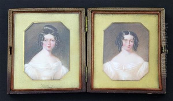 Miniatures Of Young Ladies (a Pair) Oil Painting by William Egley