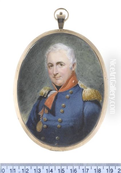 Lieutenant Colonel William Minto (1756-1827), Wearing Royal Blue Coat With Gold Buttons And Red Standing Collar, White Frilled Chemise And Black Stock... Oil Painting by William Egley