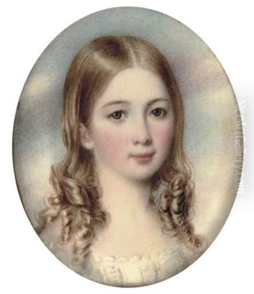 A Young Girl In White Dress, Her Fair Hair Falling In Ringlets Oil Painting by William Egley