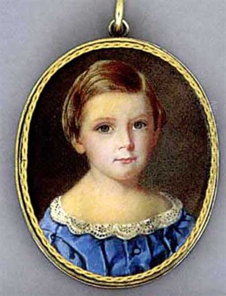 Master Hornblow, In Blue Silk Dress With Lace Collar, Blond Hair Oil Painting by William Egley