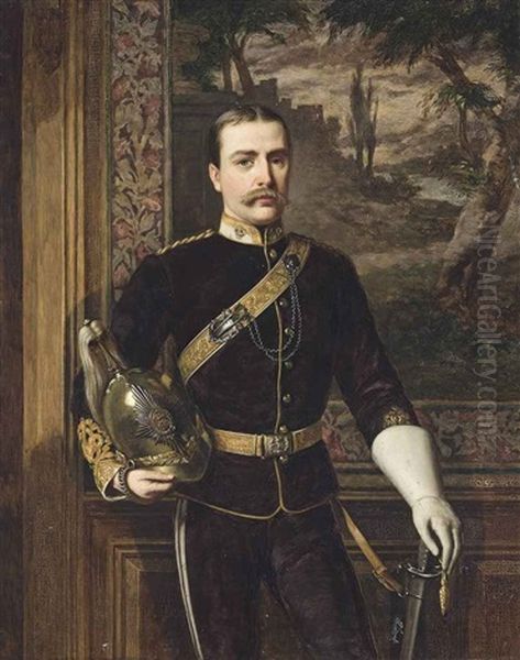 Portrait Of Frederic Carne Rasch (1847-1914), Standing Three-quarter-length, In The Uniform Of The 6th Dragoons Oil Painting by William Maw Egley