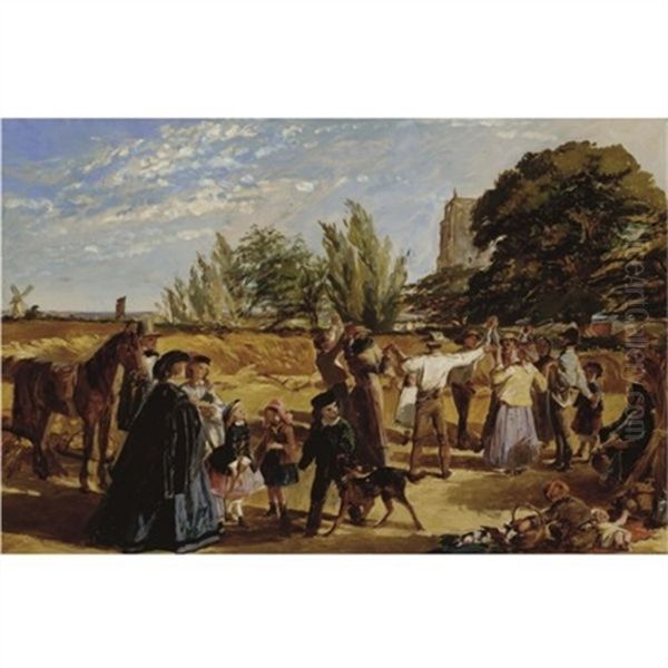 Sketch For Hullo Largess! A Harvest Scene In Norfolk Oil Painting by William Maw Egley