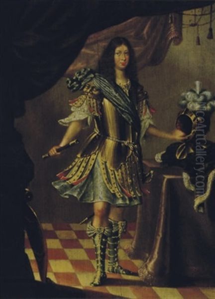 Portrait Of A Nobleman, Standing, Wearing Armor Oil Painting by Justus van (Verus ab) Egmont