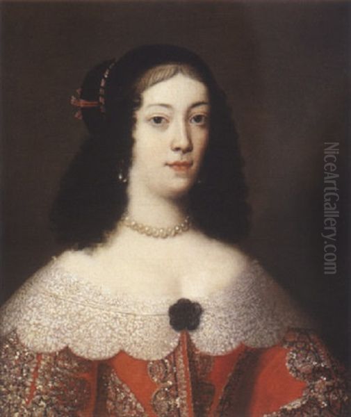 Portrait De Dame Portant Une Robe Rouge Oil Painting by Justus van (Verus ab) Egmont