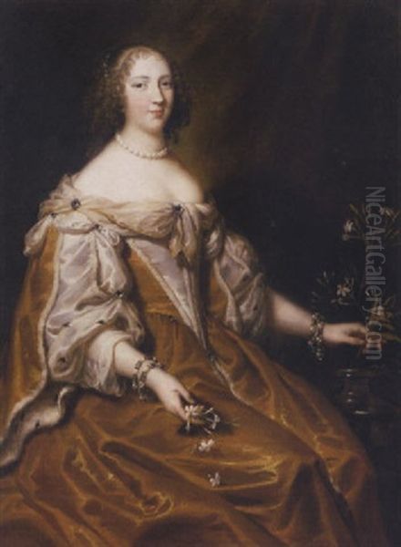 Portrait Of A Lady Holding Sprigs Of Jasmine Oil Painting by Justus van (Verus ab) Egmont