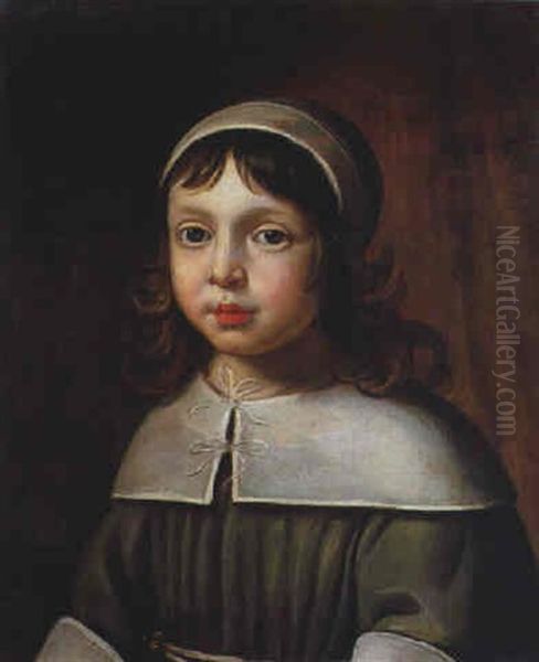 Portrait Of A Young Boy In A Grey Costume Oil Painting by Justus van (Verus ab) Egmont