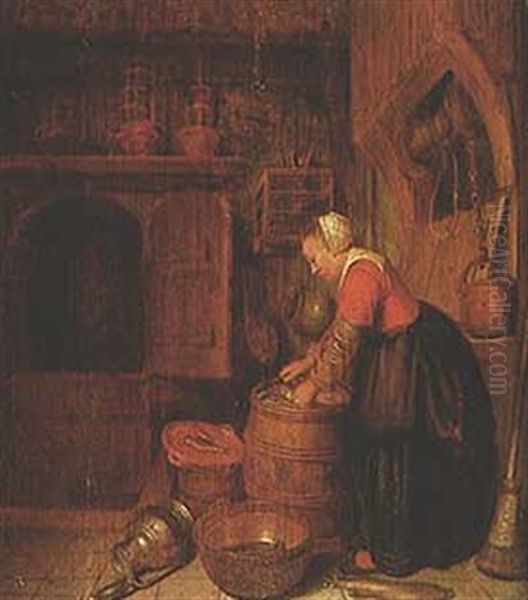 A Woman In A Kitchen Oil Painting by Pieter Cornelisz van Egmont