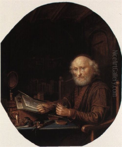 A Study Interior With An Old Man Seated At His Desk Oil Painting by Pieter Cornelisz van Egmont