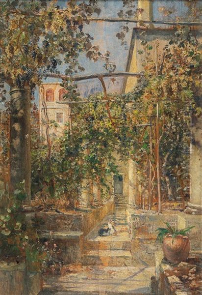 Klosterhof In Capri 1890 [a Cloister In Capri In 1890] Oil Painting by Marie Egner