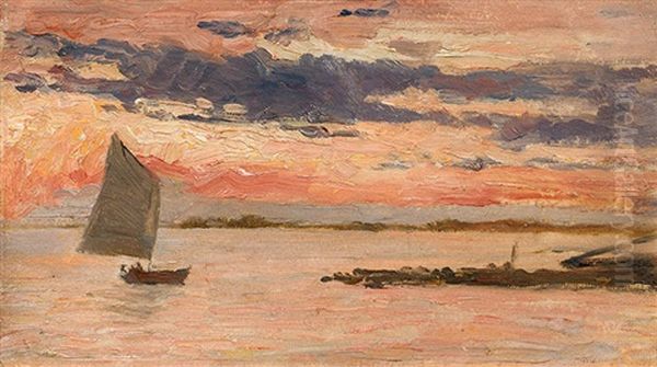 Die Lagune Von Grado Bei Sonnenuntergang Oil Painting by Marie Egner