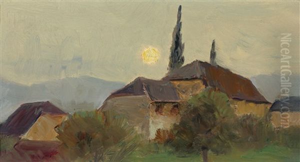 Gehoft Bei Abendstimmung Oil Painting by Marie Egner