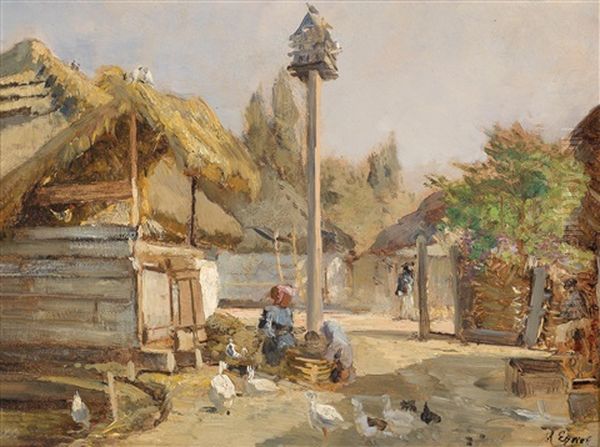 Motiv Aus Einem Ungarischen Dorf Oil Painting by Marie Egner