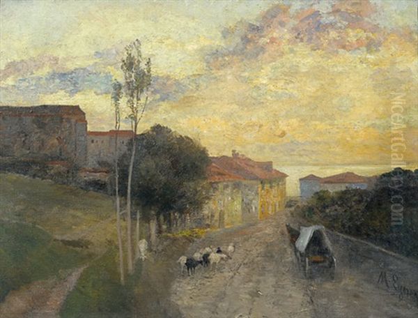 Sonnenuntergang In Duino Oil Painting by Marie Egner