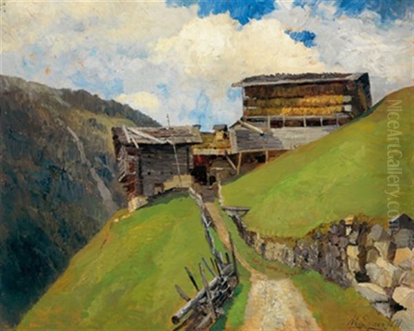 Eine Alm Im Salzburgischen Oil Painting by Marie Egner