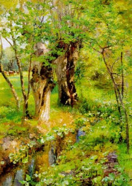 Weiden Am Bachufer Oil Painting by Marie Egner