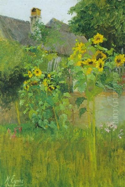 Sonnenblumen Im Bauerngarten Oil Painting by Marie Egner