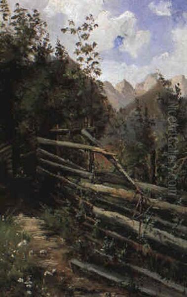 Wegzaun Bei Goisern Oil Painting by Marie Egner