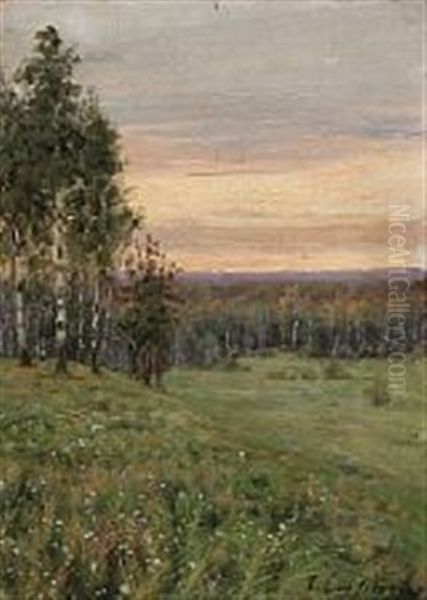 Sunset Over A Russian Beechwood Forest Oil Painting by Sergei Semenovitch Egornov