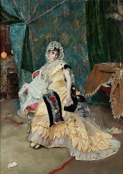 Elegante Dans Un Interior Oil Painting by Rogelio De Egusquiza