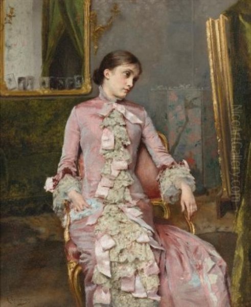 Lady In Pink Oil Painting by Rogelio De Egusquiza