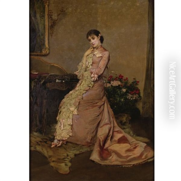 Spanish Beauty Oil Painting by Rogelio De Egusquiza