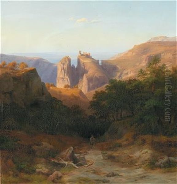 View Of The San Marino Fortress Oil Painting by Friedrich J. Ehemant