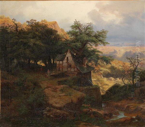 View Of An Open Landscape At Sunset Oil Painting by Friedrich J. Ehemant