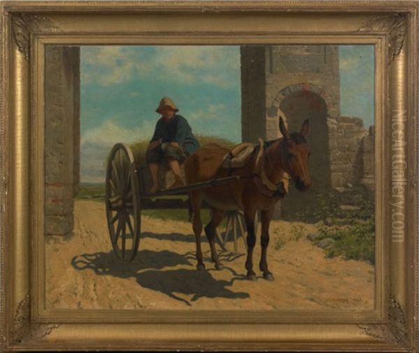 Boy On A Donkey Cart Oil Painting by John Whetten Ehninger