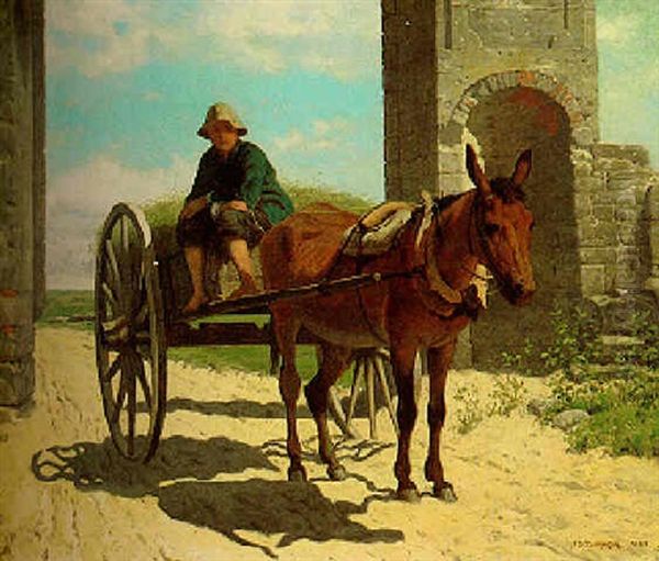 Italian Boy In A Donkey Cart Oil Painting by John Whetten Ehninger