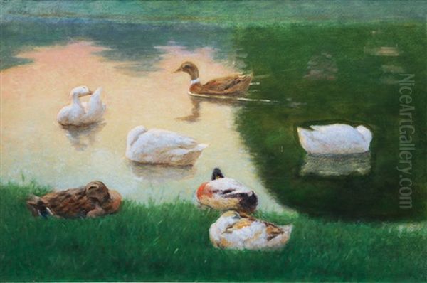 Ducks Oil Painting by Julius Von Ehren