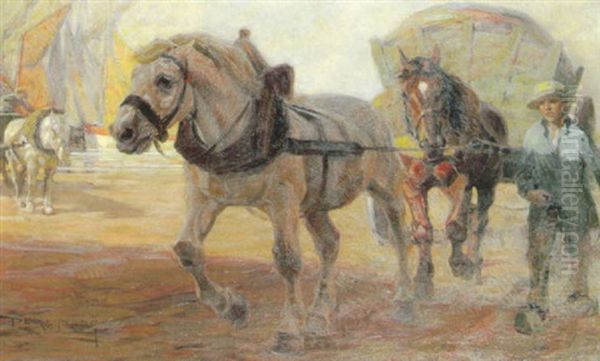 Tangwagen, Von Zwei Pferden Gezogen Oil Painting by Paul Ehrenberg