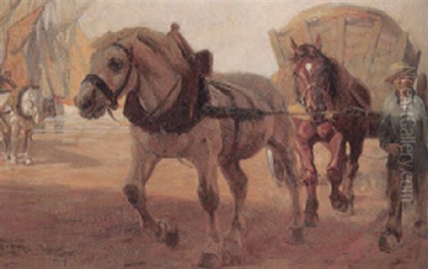 Tangwagen, Von Zwei Pferden Gezogen Oil Painting by Paul Ehrenberg