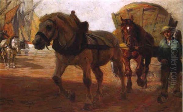 Tangwagen, Von Zwei Pferden Gezogen Oil Painting by Paul Ehrenberg